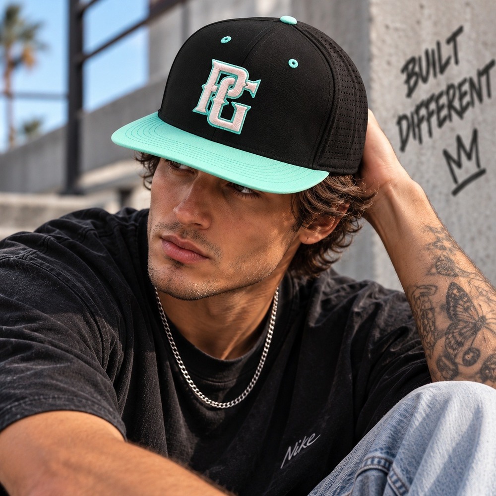 Perfect Game Black Mint Green Ice Cream Hoffman Flex Baseball Hat Cap Like New